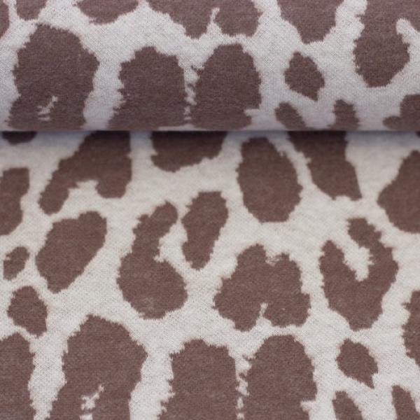 Jacquard-Jersey Ottoman Emily mit braunem Leo auf Naturweiß